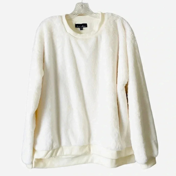 ALISON ANDREWS* Women's Crew Neck Faux Fur High-low Cream Lined Sweatshirt Sz XL - Picture 2 of 9